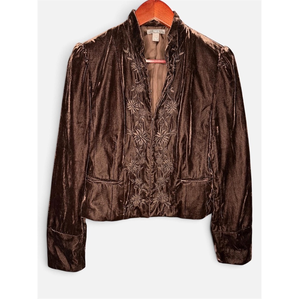 Vintage Apt. 9 90s Y2K Brown Velvet Blazer Embroidered Floral Jacket | Size 8